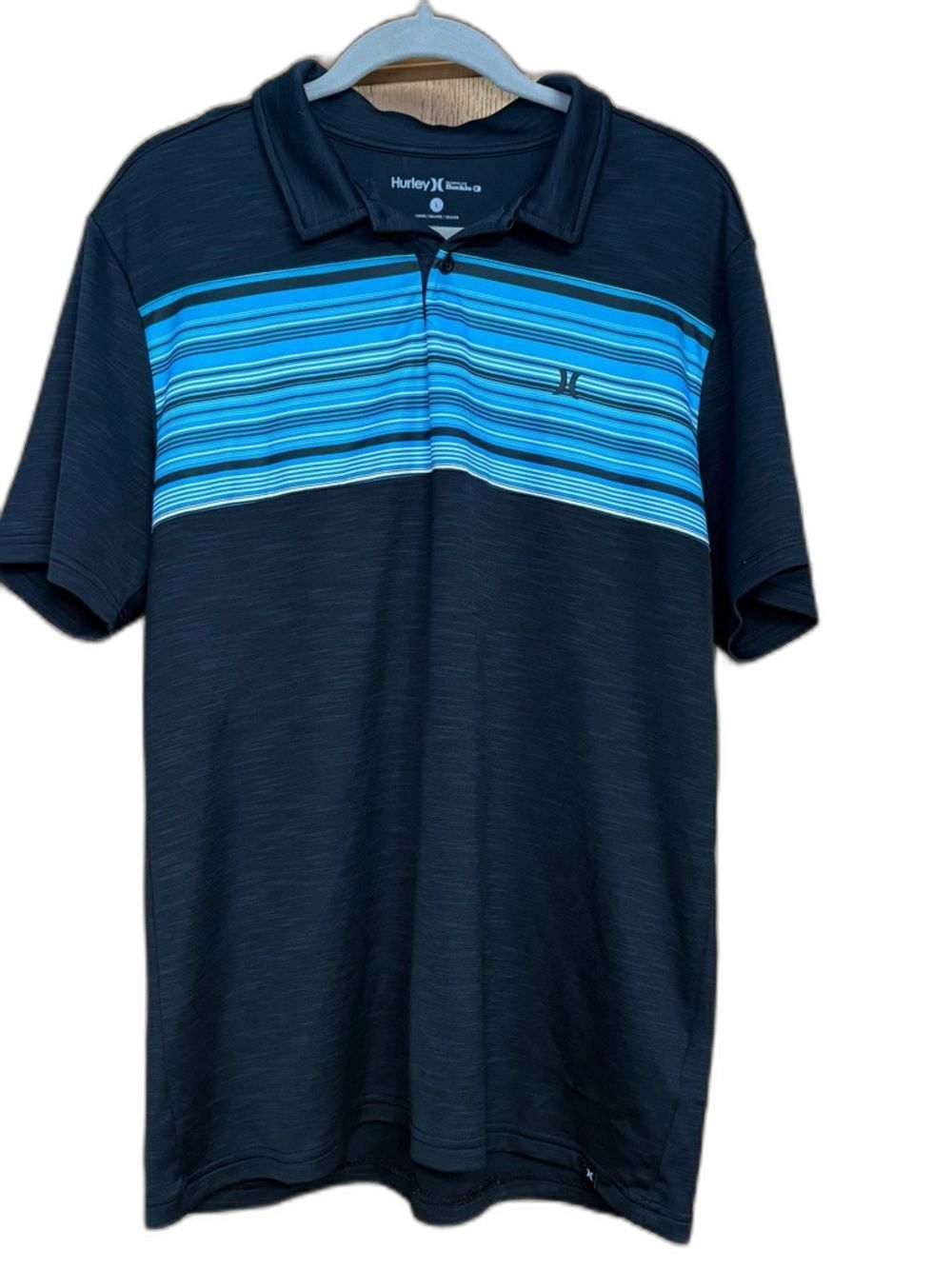 Hurley Men's Dutra Performance Polo - Black/Blue Stripe - Size Large